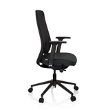 Zwarte Professionele bureaustoel CHIARO T1 BLACK met netrugleuning en vijfpoot met wielen van hjh OFFICE – 360-gradenweergave (zijaanzicht 80°)