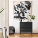 Zwarte Commode KARBY K met drie lades en een geribbelde voorzijde van hjh LIVING