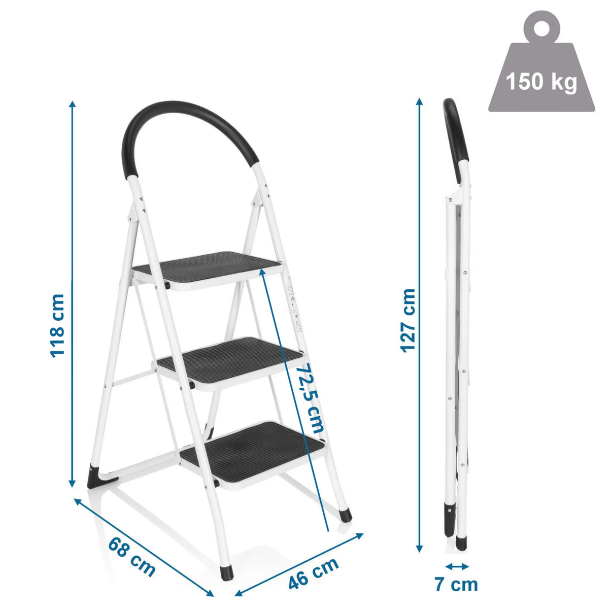 Maataansicht van de Klaptrap SOLID W2 met een hoogte van 118 cm en een draagvermogen van 150 kg van hjh OFFICE