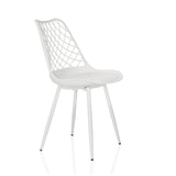 Witte Outdoor stoel BEGIO S met een rastervormige rugleuning en vier poten van hjh LIVING – 360-gradenweergave (schuin vooraanzicht 60°)