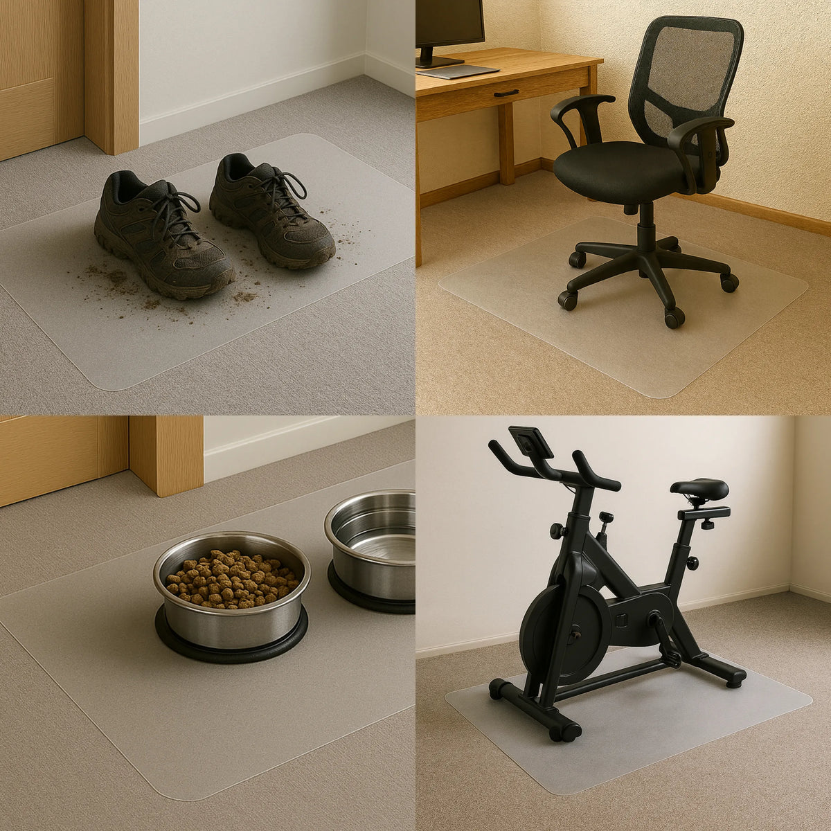 ULTIMAT II vloermat van transparant polycarbonaat in verschillende gebruikssituaties op tapijt van Floortex