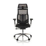 Zwarte High end bureaustoel POFIT GEN2 met netrugleuning en voetkruis met vijf wieltjes van hjh OFFICE – 360-gradenweergave (vooraanzicht 0°)