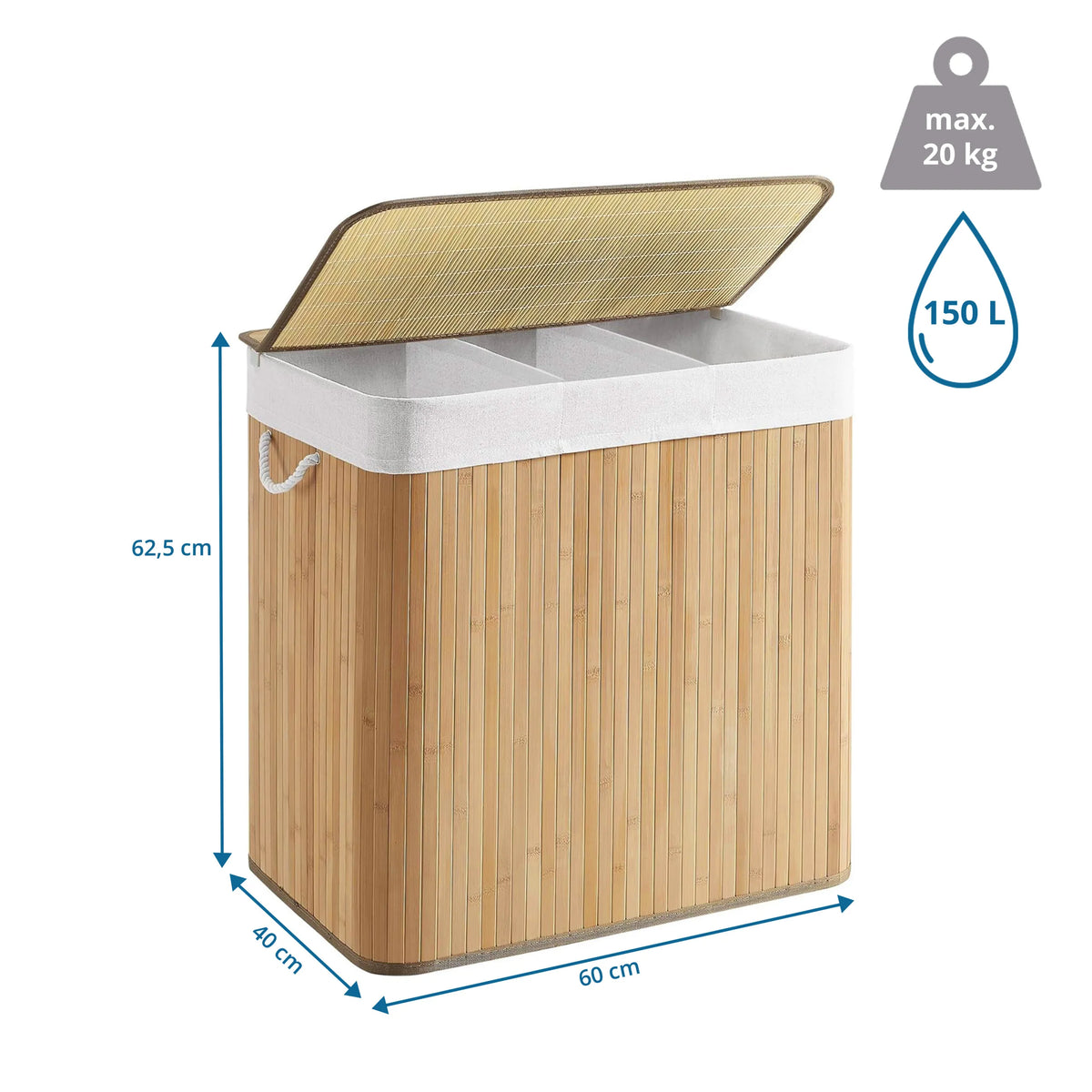 Maattekening van de Wasmand FALSTER XXL B met 60 × 40 cm en 150 L inhoud van hjh LIVING