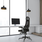 Zwarte Professionele bureaustoel SPEKTRE BLACK met netrugleuning en stoffen bekleding van hjh OFFICE