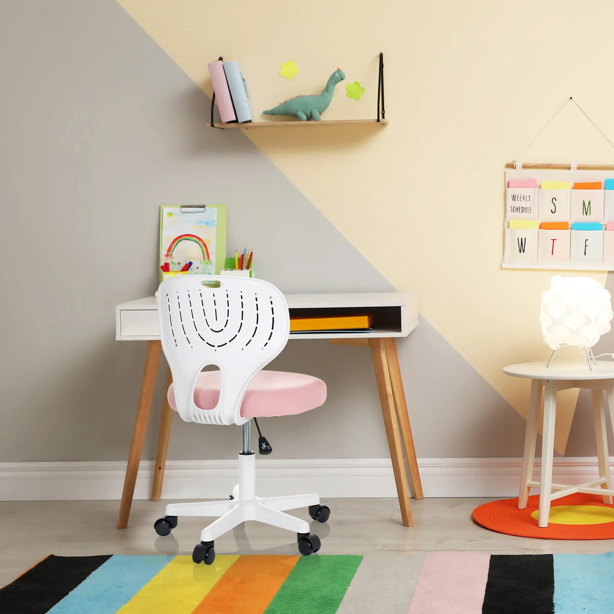 Kinder bureaustoel KIDDY TOP W met witte rugleuning en roze zitting van hjh OFFICE