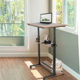 Zit- Sta bureau WORKSTATION II in zwart en walnoot met twee legplanken en zwenkwielen van hjh OFFICE