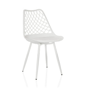 Witte Outdoor stoel BEGIO S met roosterachtige rugleuning en vier slanke poten van hjh LIVING