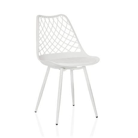 Witte Outdoor stoel BEGIO S met roosterachtige rugleuning en vier slanke poten van hjh LIVING