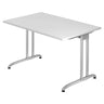Wit BELA 12 S bureau met rechthoekig tafelblad en zilverkleurige metalen poten van hjh OFFICE PRO