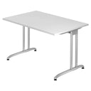 Wit BELA 12 S bureau met rechthoekig tafelblad en zilverkleurige metalen poten van hjh OFFICE PRO