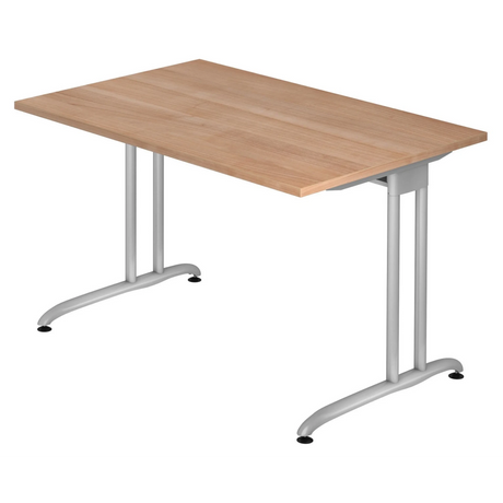 Bureau BELA 12 S in walnootlook met zilverkleurig metalen frame van hjh OFFICE PRO
