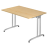 Bureau BELA 12 S in esdoornoptiek met zilverkleurig metalen onderstel van hjh OFFICE PRO
