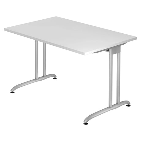 Wit BELA 12 S bureau met rechthoekig tafelblad en zilverkleurige metalen poten van hjh OFFICE PRO