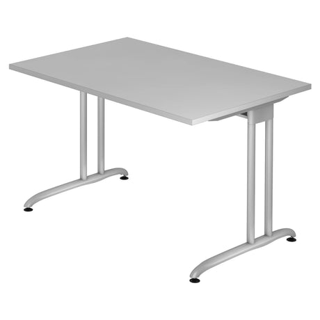Grijs bureau BELA 12 S met rechthoekig blad en zilverkleurig metalen onderstel van hjh OFFICE PRO