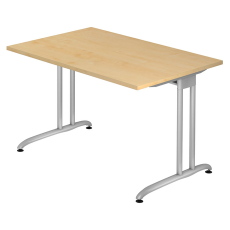 Bureau BELA 12 S in esdoornoptiek met zilverkleurig metalen onderstel van hjh OFFICE PRO