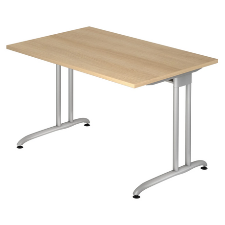 Bureau BELA 12 S in eikenlook met zilverkleurig metalen frame van hjh OFFICE PRO