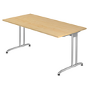 Bureau BELA 16 S met licht esdoornhouten blad en zilverkleurige metalen poten van hjh OFFICE PRO