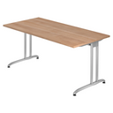 Bureau BELA 16 S in walnoot-look met zilverkleurig metalen onderstel van hjh OFFICE PRO