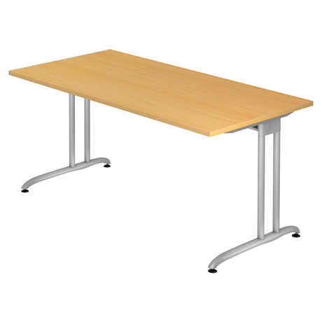 Schrijfbureau BELA 16 S in beukenlook met zilverkleurige metalen poten van hjh OFFICE PRO
