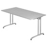 Grijs bureau BELA 16 S met rechthoekig tafelblad en zilverkleurig metalen frame van hjh OFFICE PRO