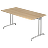 Schrijfbureau BELA 16 S in eikenlook met zilverkleurige metalen poten van hjh OFFICE PRO