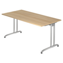 Schrijfbureau BELA 16 S in eikenlook met zilverkleurige metalen poten van hjh OFFICE PRO