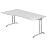 Wit bureau BELA 18 S met gebogen tafelblad en zilverkleurige metalen poten van hjh OFFICE PRO