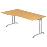 Bureau BELA 18 S in beuken met een gebogen tafelblad en zilverkleurige metalen poten van hjh OFFICE PRO