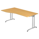 Bureau BELA 18 S in beuken met een gebogen tafelblad en zilverkleurige metalen poten van hjh OFFICE PRO