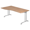 Schrijfbureau BELA 18 S in walnoot-look met zilverkleurige metalen poten van hjh OFFICE PRO