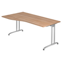 Schrijfbureau BELA 18 S in walnoot-look met zilverkleurige metalen poten van hjh OFFICE PRO
