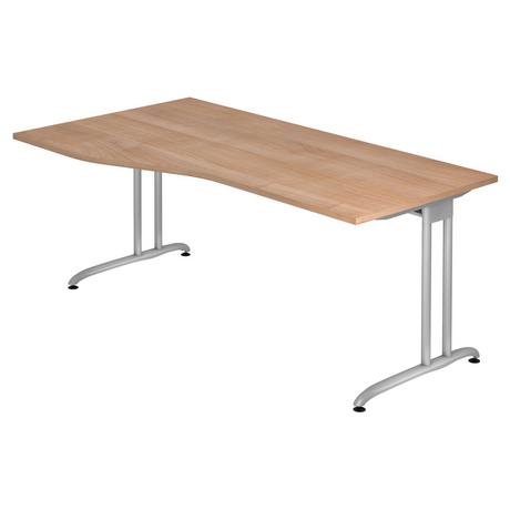 Schrijfbureau BELA 18 S in walnoot-look met zilverkleurige metalen poten van hjh OFFICE PRO