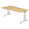 Bureau BELA 18 S in esdoornlook met gebogen tafelblad en zilverkleurige poten van hjh OFFICE PRO