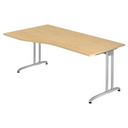 Bureau BELA 18 S in esdoornlook met gebogen tafelblad en zilverkleurige poten van hjh OFFICE PRO