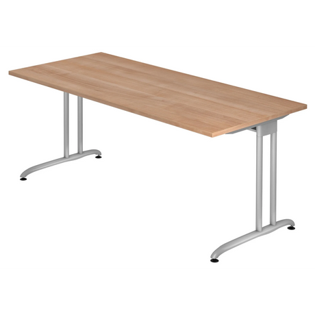Bureau BELA 19 S met blad in walnoot-look en zilverkleurig onderstel van hjh OFFICE PRO