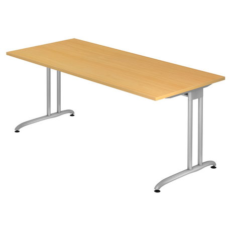 Bureau BELA 19 S in beukenlook met zilverkleurig metalen frame van hjh OFFICE PRO