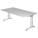 Grijs bureau BELA 2E S met rechthoekig blad en zilverkleurige metalen poten van hjh OFFICE PRO