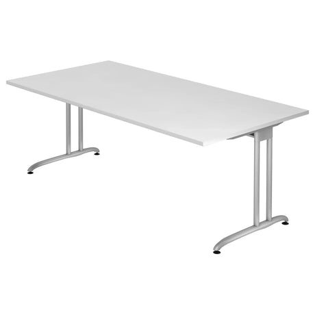 Wit BELA 2E S bureau met zilverkleurig metalen frame van hjh OFFICE PRO