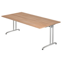 Bureau BELA 2E S met bureaublad in walnoot-look en zilverkleurige metalen poten van hjh OFFICE PRO