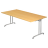 Bureau BELA 2E S in beuken met zilverkleurig metalen frame van hjh OFFICE PRO