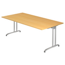 Bureau BELA 2E S in beuken met zilverkleurig metalen frame van hjh OFFICE PRO