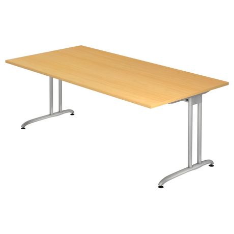 Bureau BELA 2E S in beuken met zilverkleurig metalen frame van hjh OFFICE PRO