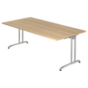 Bureau BELA 2E S in eikenlook met zilverkleurige metalen poten van hjh OFFICE PRO