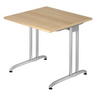 Vierkant bureau BELA 8 S in eikenlook met zilverkleurig metalen onderstel van hjh OFFICE PRO