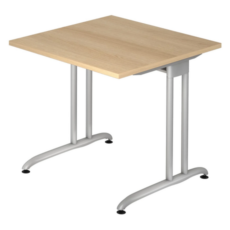 Vierkant bureau BELA 8 S in eikenlook met zilverkleurig metalen onderstel van hjh OFFICE PRO