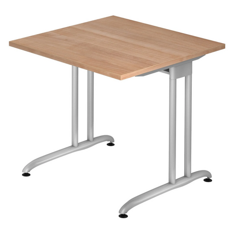 Bureau BELA 8 S met walnootkleurig bureaublad en zilveren C-onderstel van hjh OFFICE PRO