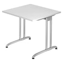 Wit BELA 8 S bureau met een vierkant tafelblad en zilverkleurige metalen poten van hjh OFFICE PRO
