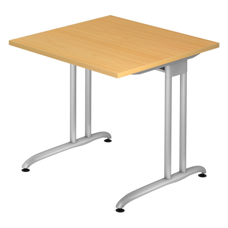 Bureau BELA 8 S met lichtbruin beukenblad en zilverkleurig metalen onderstel van hjh OFFICE PRO