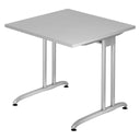 Grijs bureau BELA 8 S met vierkant tafelblad en zilveren onderstel van hjh OFFICE PRO