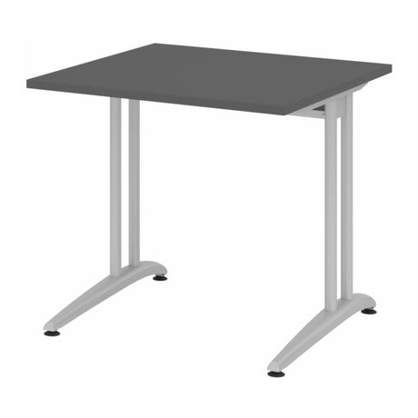 Bureau BELA 8 S in grafiet met vierkant blad en zilverkleurig onderstel van hjh OFFICE PRO